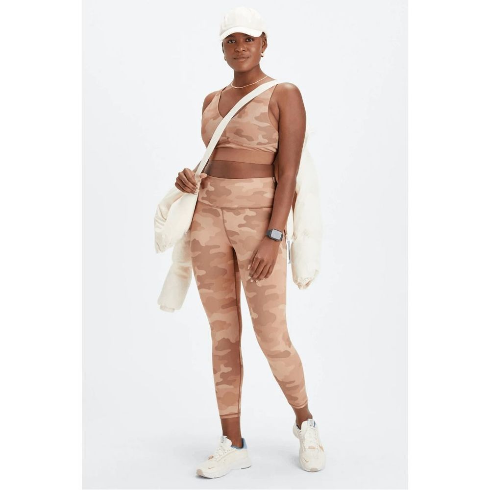 Fabletics Womens Tan Define Powerhold High Waisted Teddy Camo Leggings Size Larg